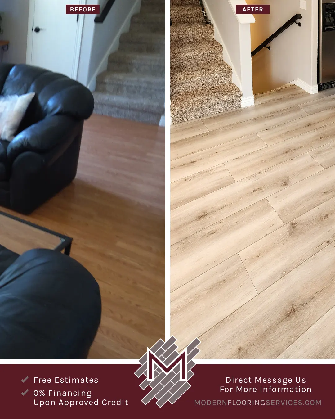 Before and After. Laminate Flooring Installation.