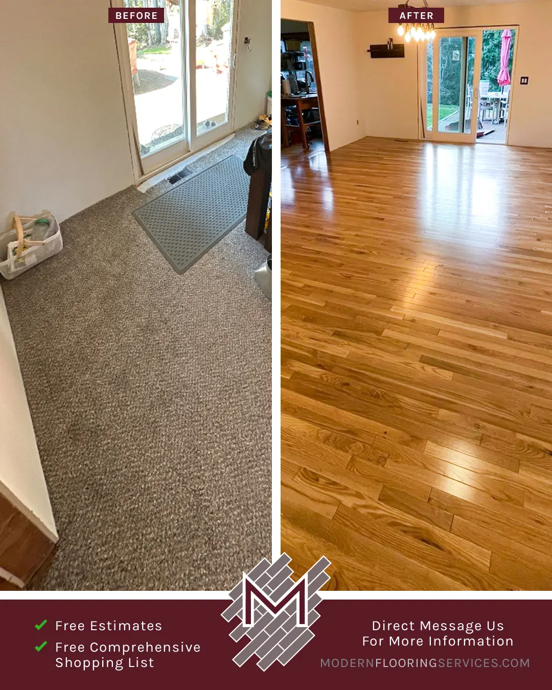 Before and After. Hardwood Flooring Installation By Modern Flooring Services.