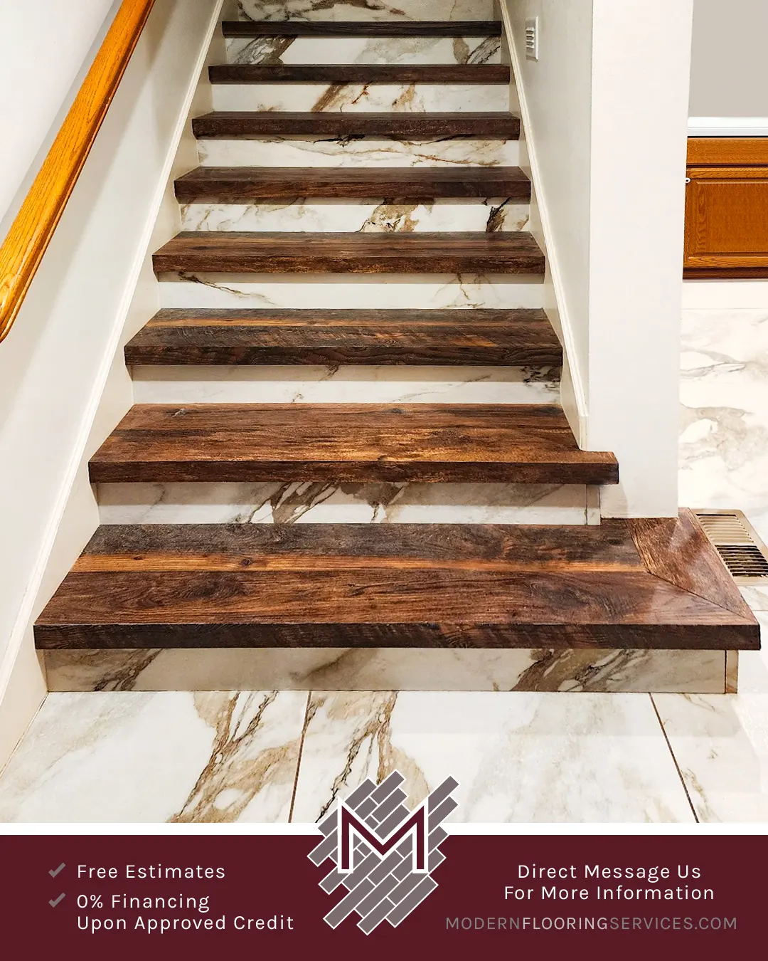 Custom-Made Stair Noses and Tile Risers Flooring Installation.