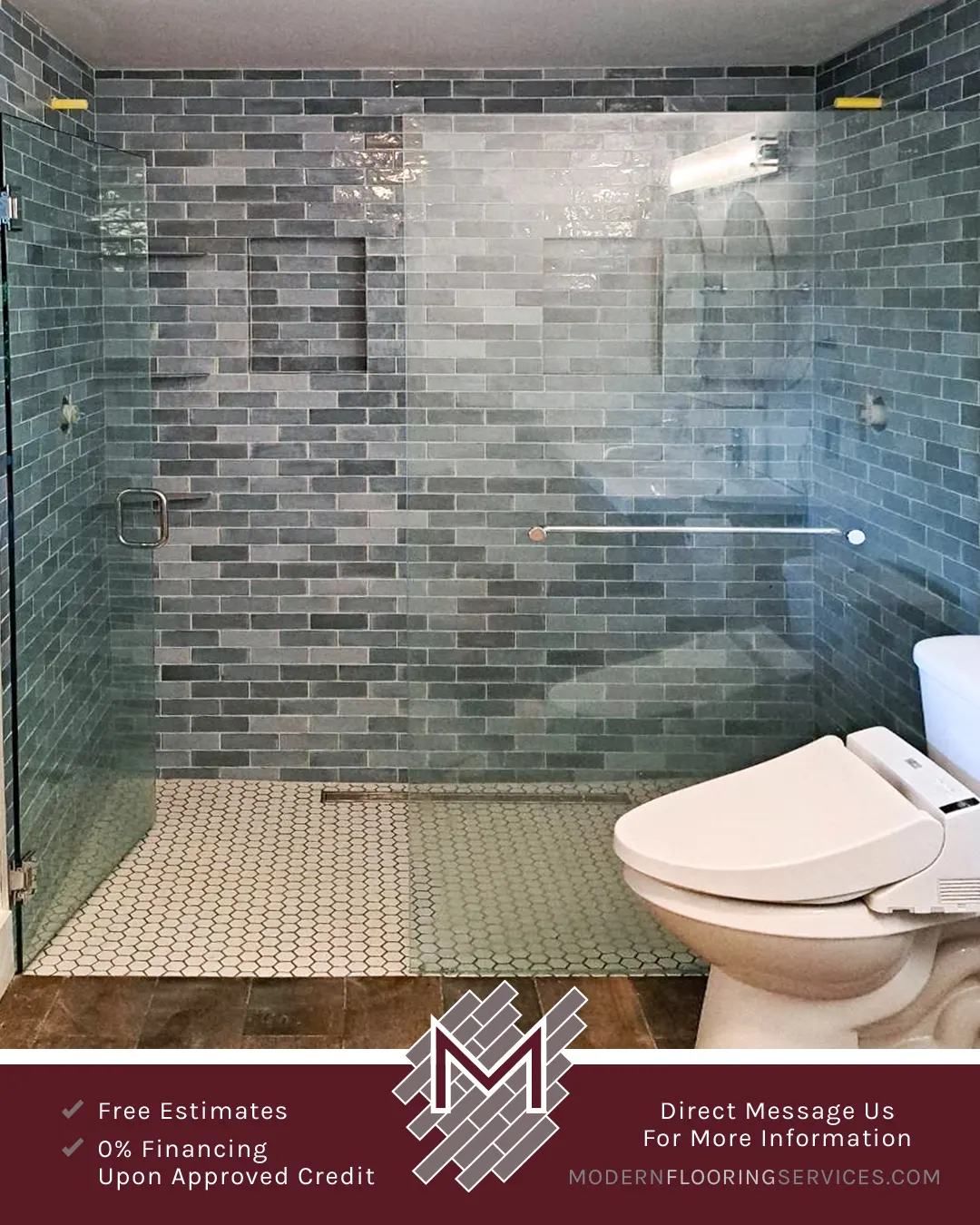 Modern Walk-In Shower Wall and Floor Tile Installation.