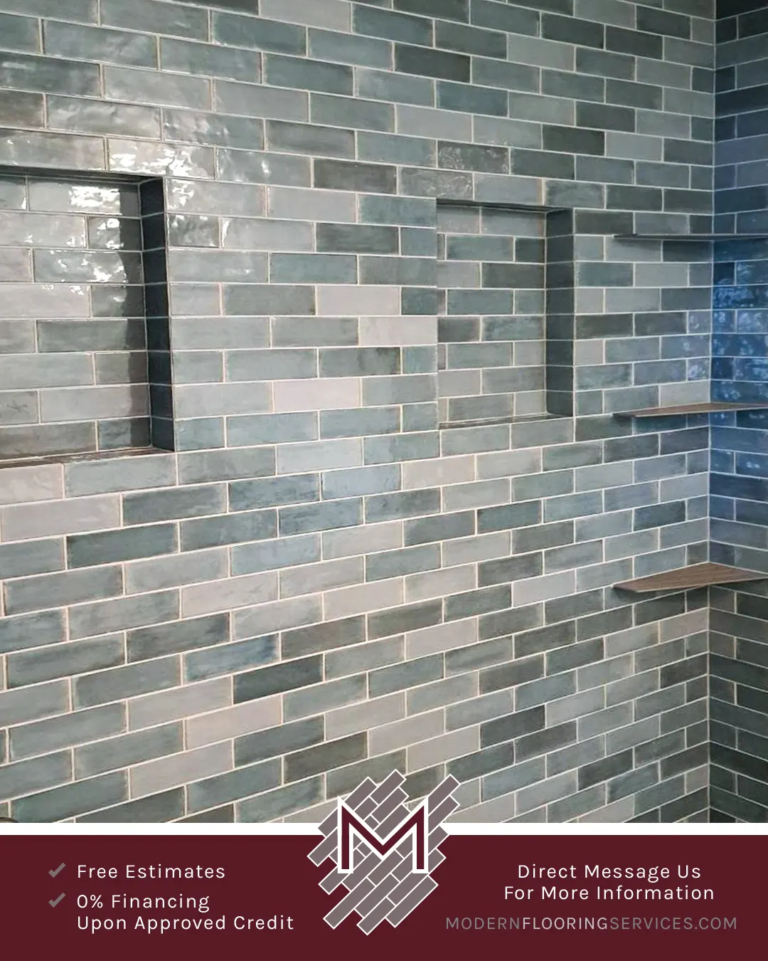Modern Walk-In Shower Wall and Floor Tile Installation.