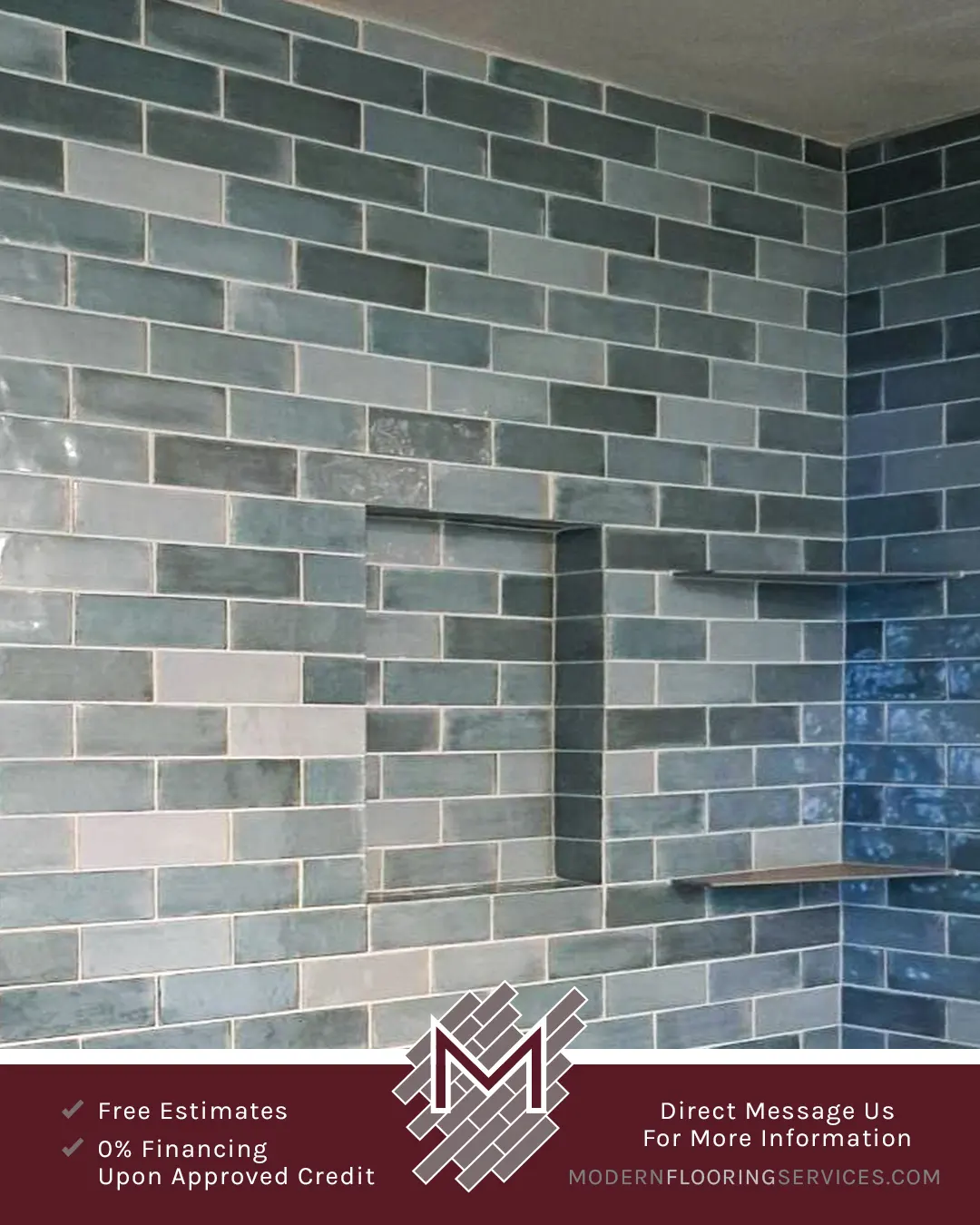 Modern Walk-In Shower Wall and Floor Tile Installation.