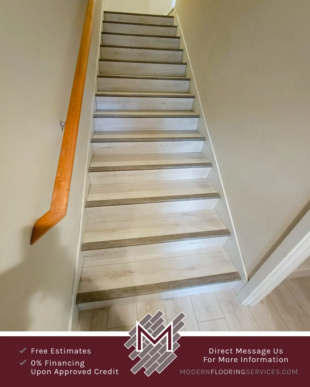 Laminate Flooring Installation On Stairs And Floor.