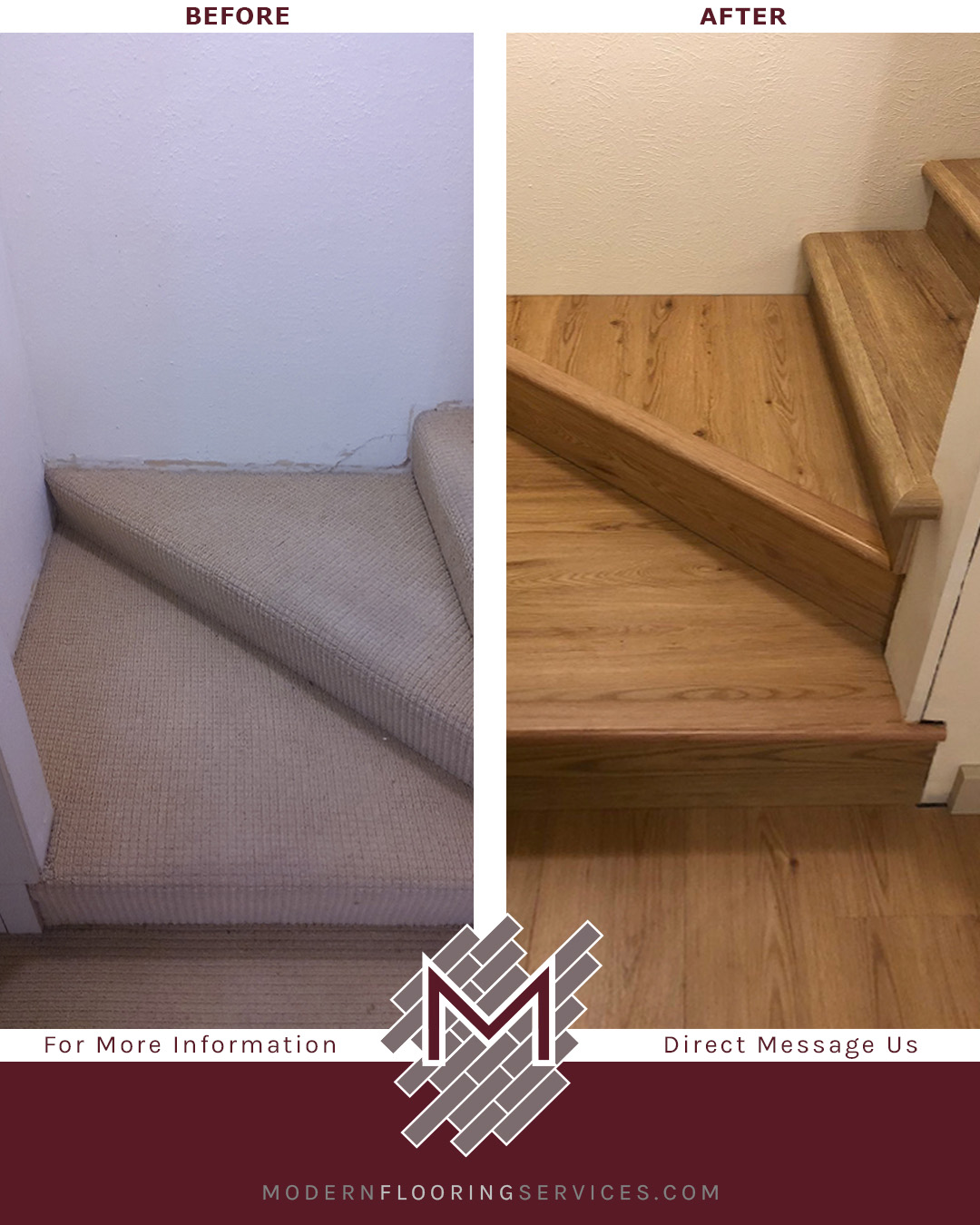 Before and After. Honey Mead Oak Engineered Vinyl Plank