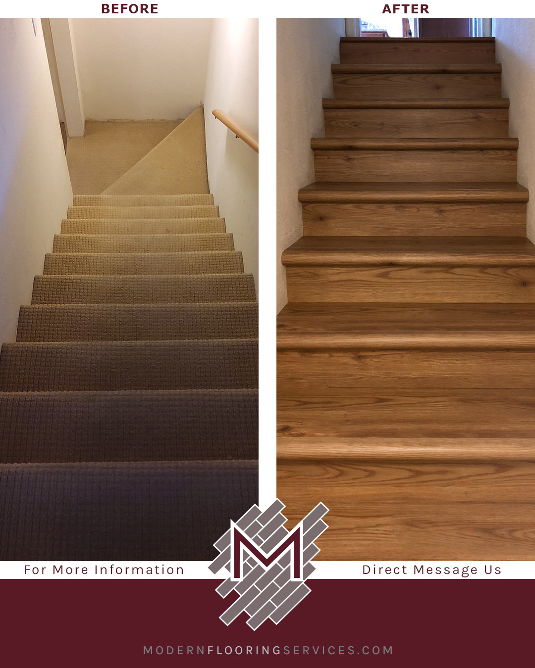 Before and After. Honey Mead Oak Engineered Vinyl Plank