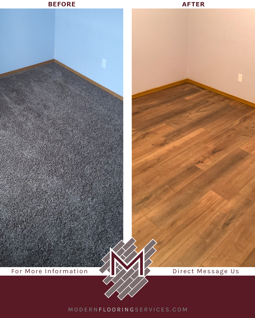 Before and After. Cannes Maple Rigid Vinyl Plank Flooring Installation With Pad