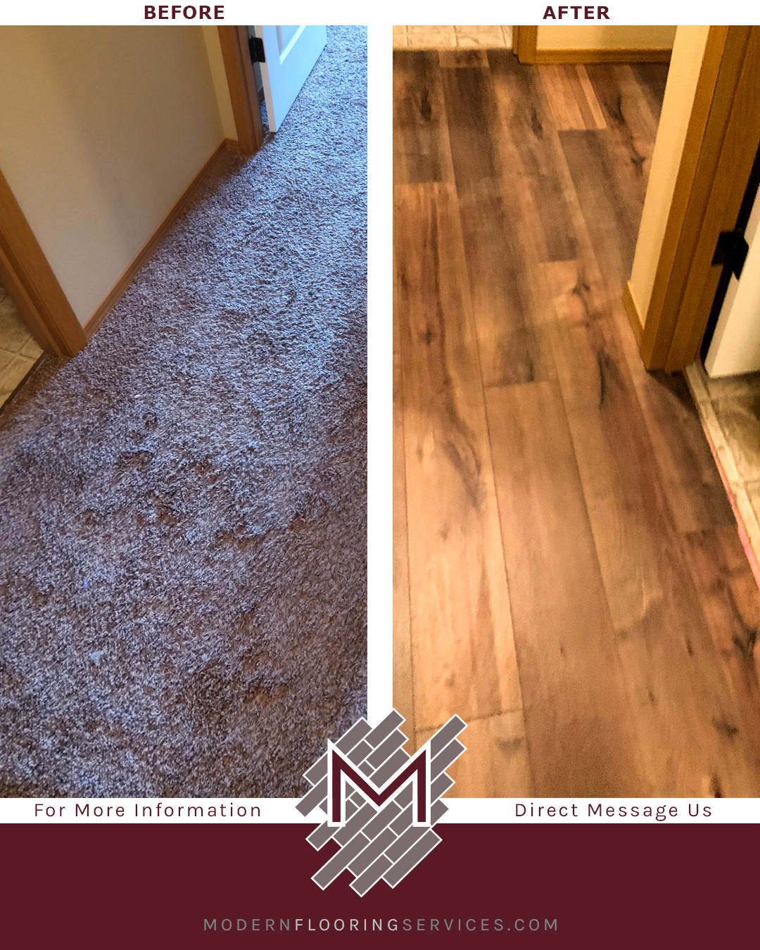 Before and After. Cannes Maple Rigid Vinyl Plank Flooring Installation With Pad