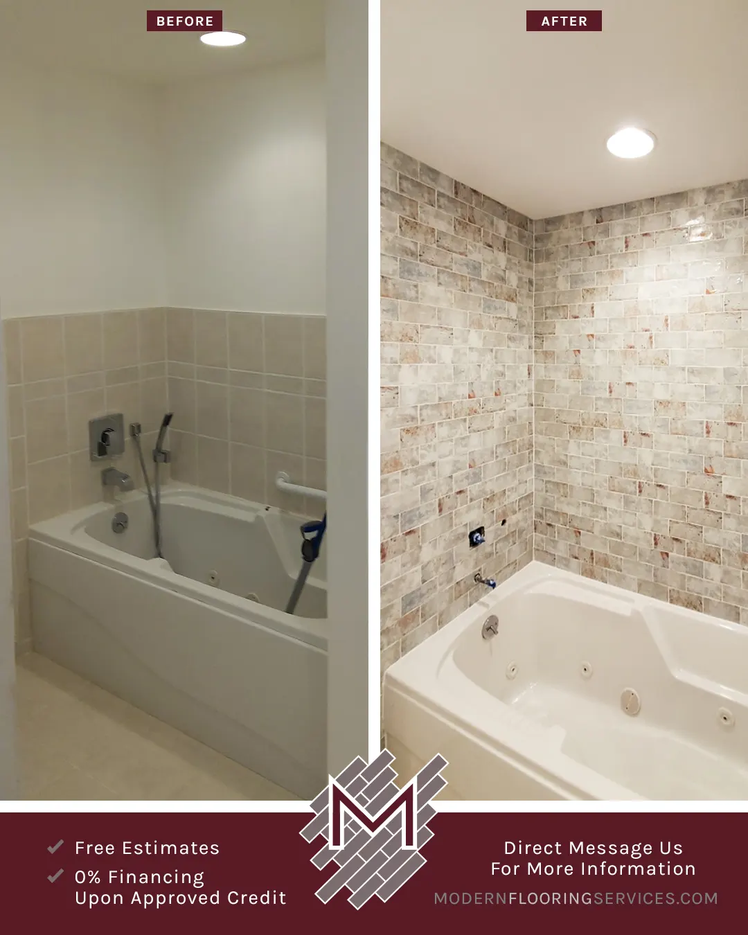 Before and After. Luxurious Wall Tile Shower Installation.