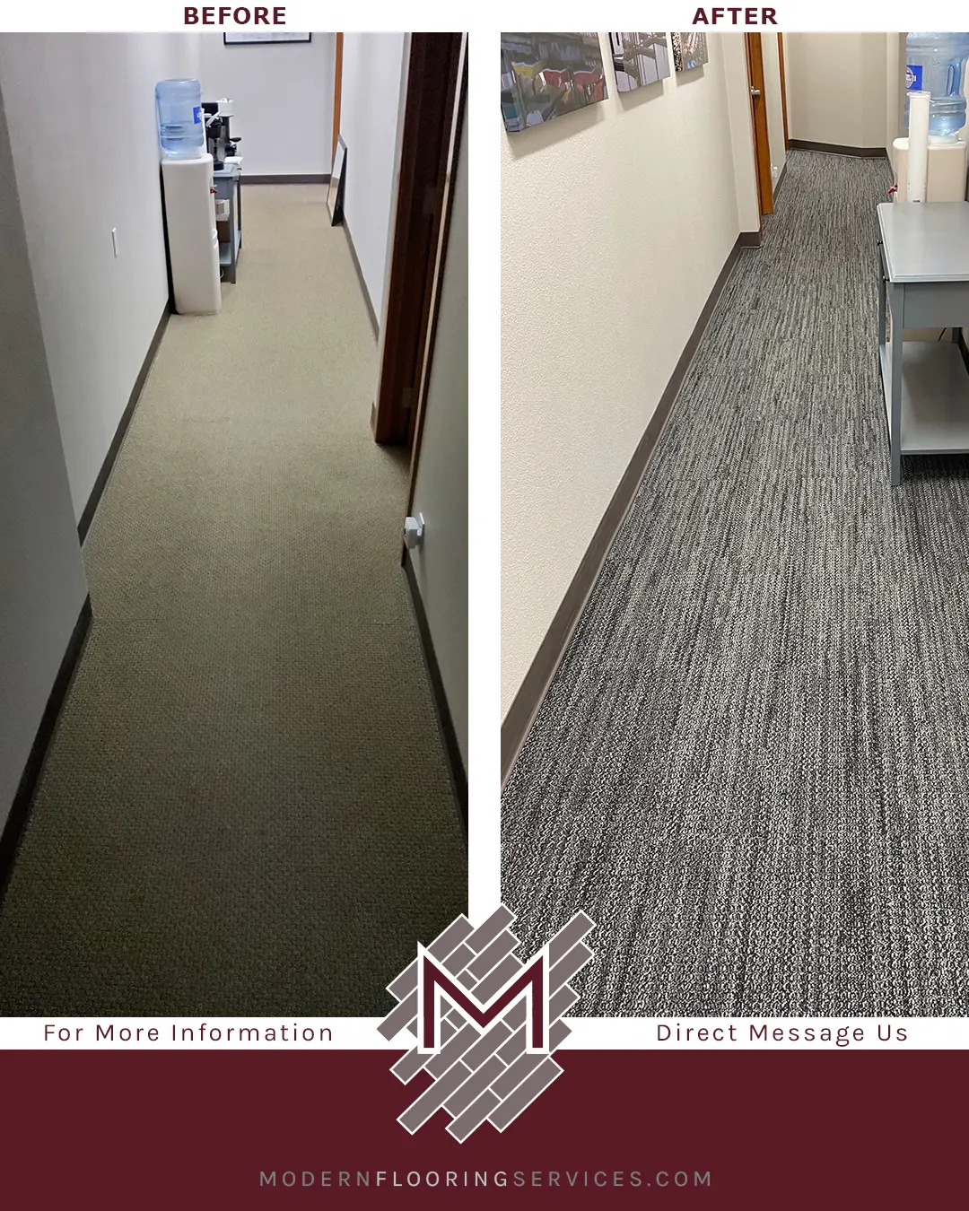 Before and After. Carpet Flooring Installation