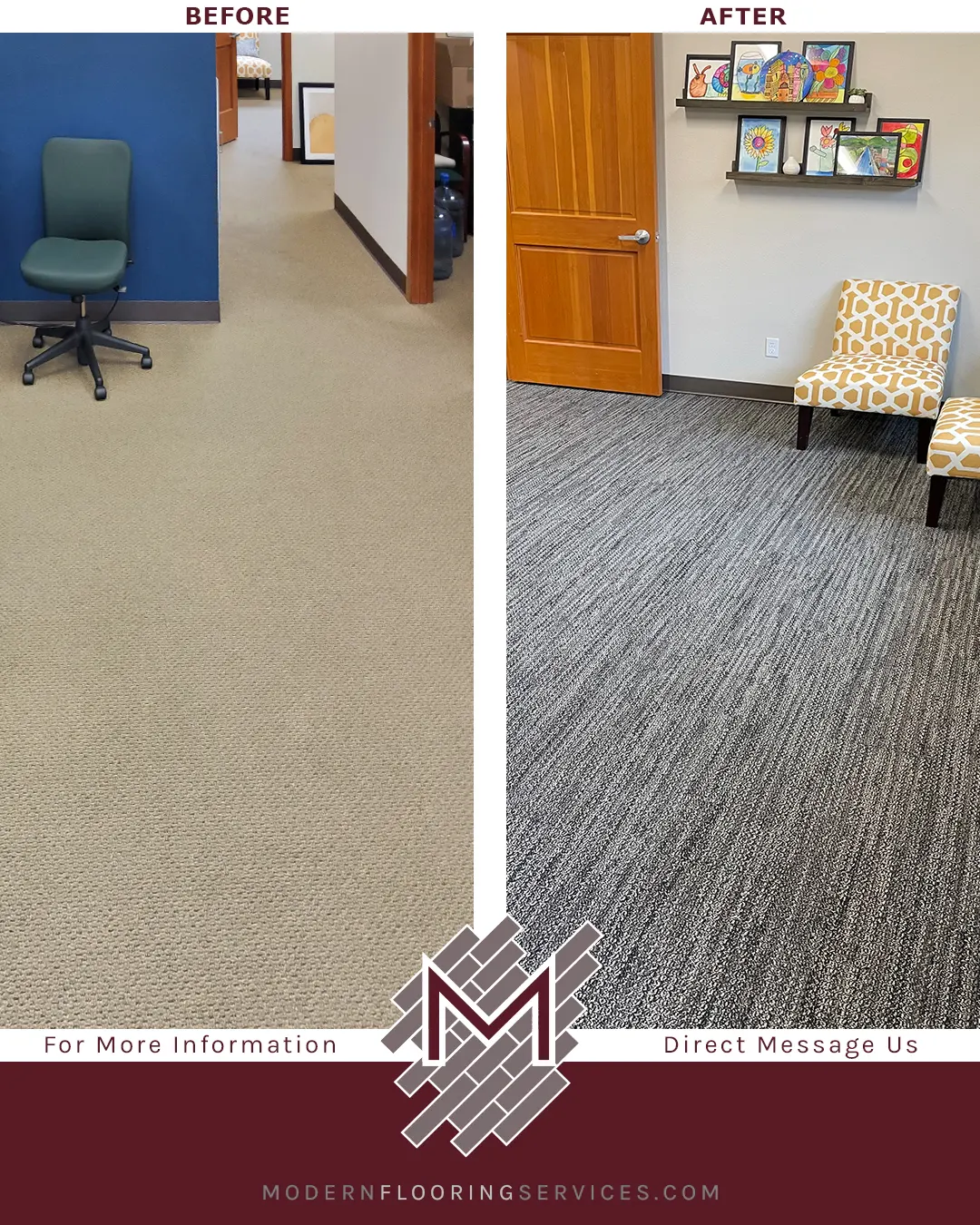 Before and After. Carpet Flooring Installation