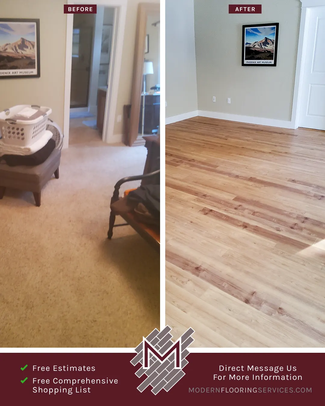 Before and After. Hardwood Flooring Installation By Modern Flooring Services.