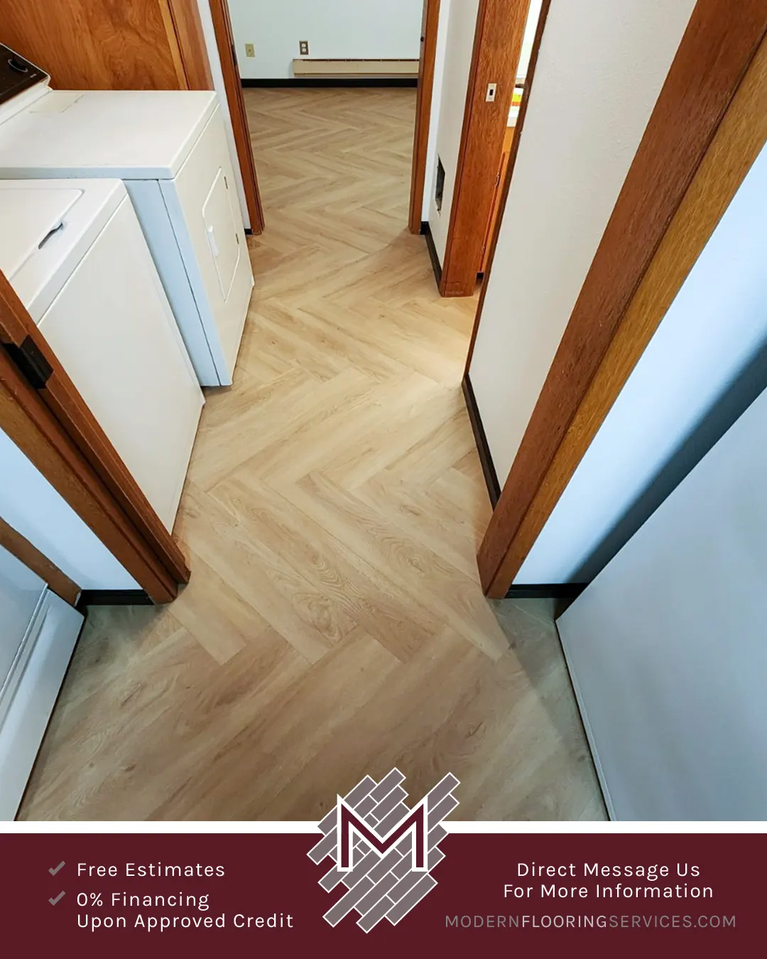 Herringbone Pattern Vinyl Click Flooring Installation By Modern Flooring Services.