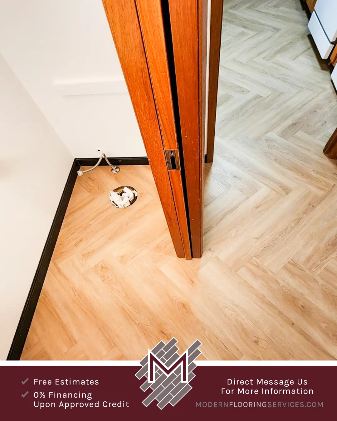 Herringbone Pattern Vinyl Click Flooring Installation By Modern Flooring Services.