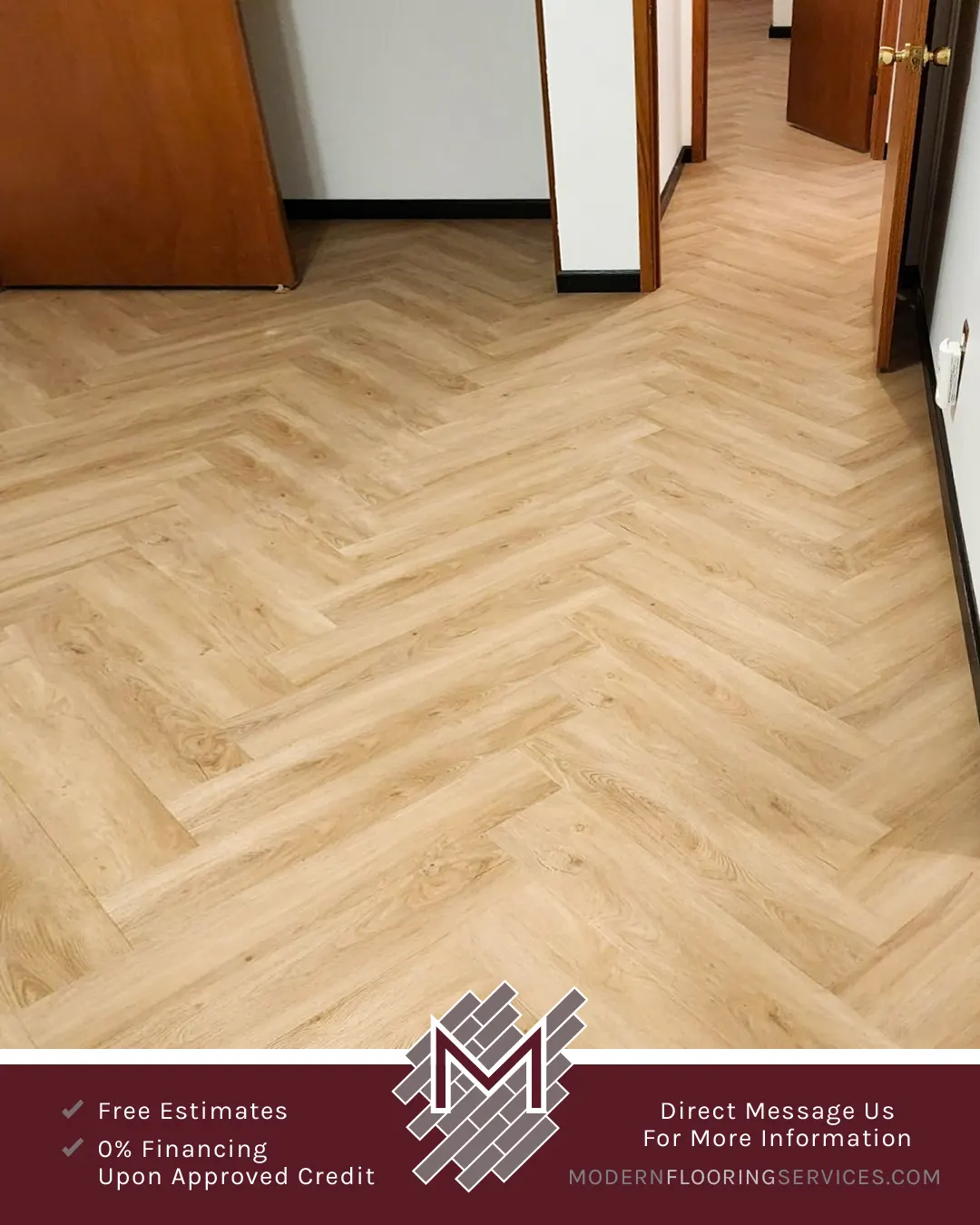 Herringbone Pattern Vinyl Click Flooring Installation By Modern Flooring Services.