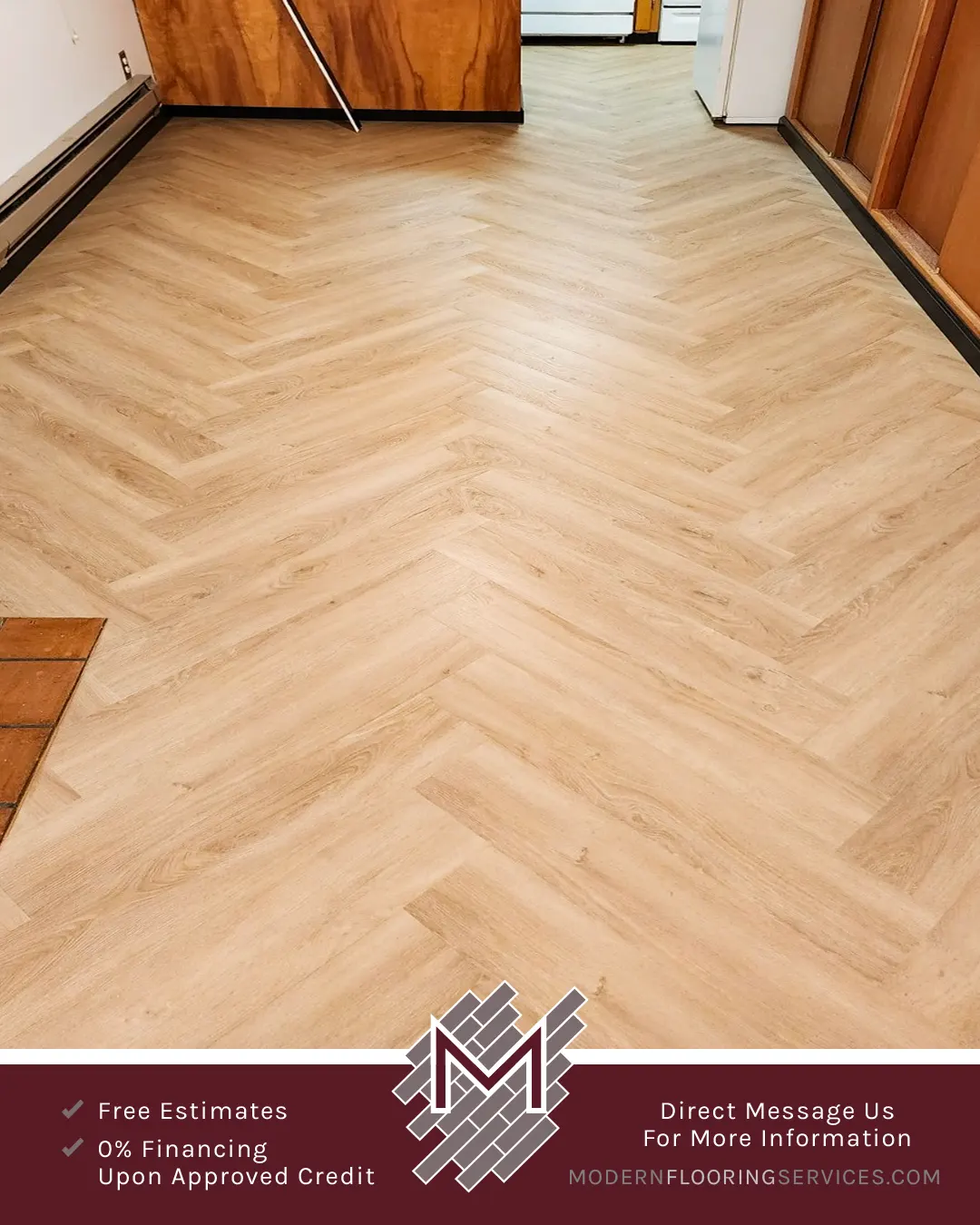 Herringbone Pattern Vinyl Click Flooring Installation By Modern Flooring Services.