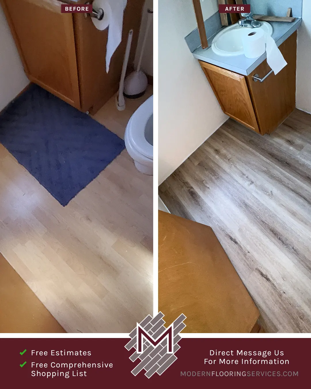 Before and After. Vinyl Flooring Installation By Modern Flooring Services.
