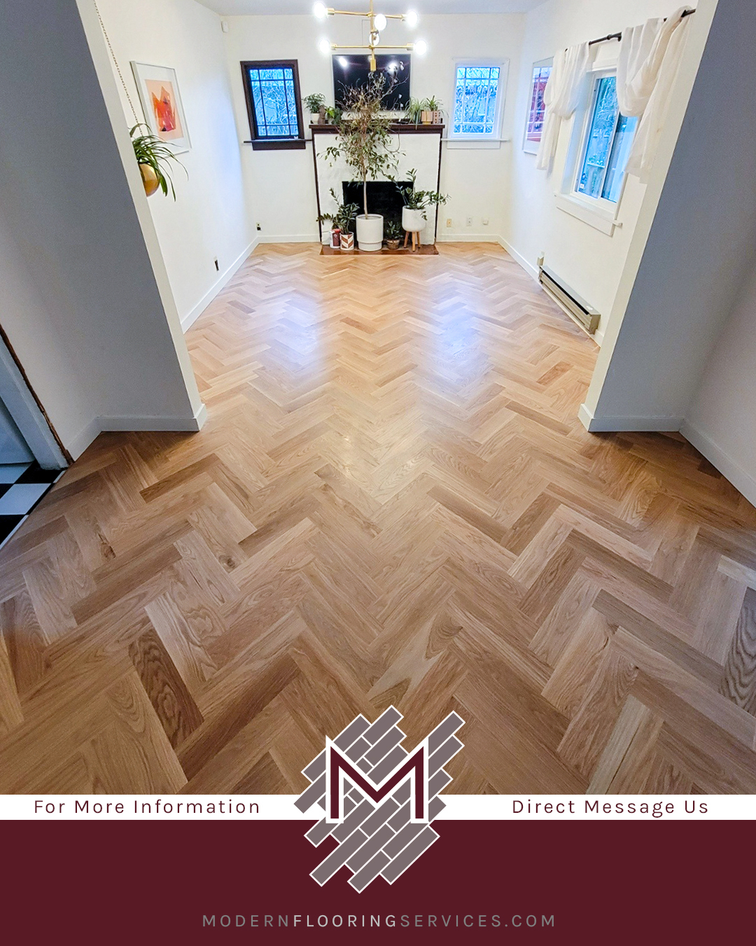 Herringbone Hardwood and Checkered Tile Flooring Installation.