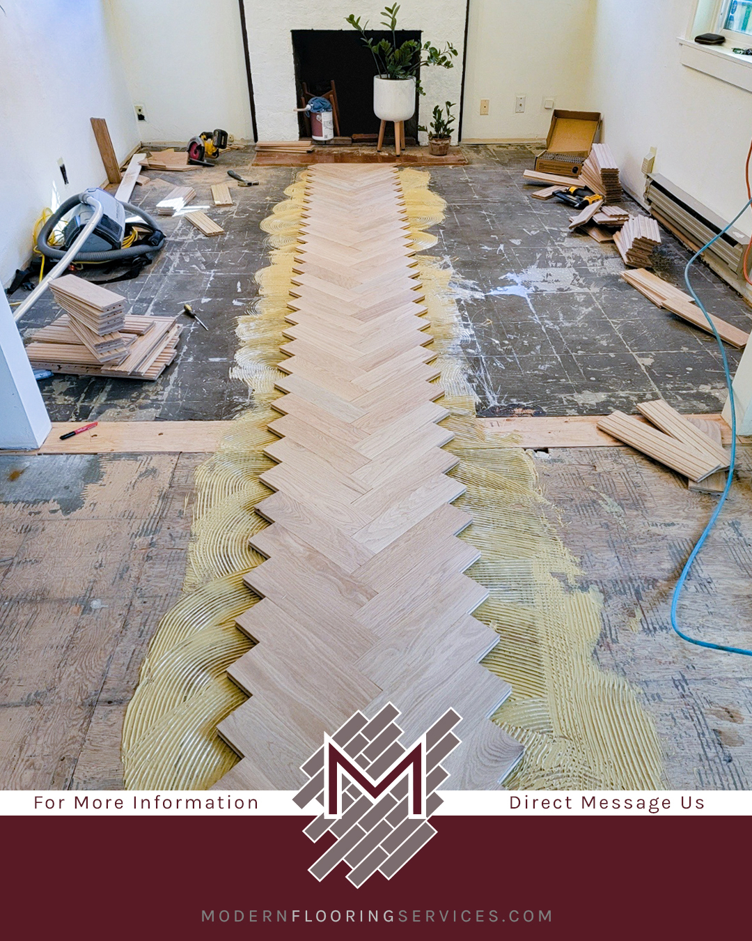 Herringbone Hardwood Flooring Installation.