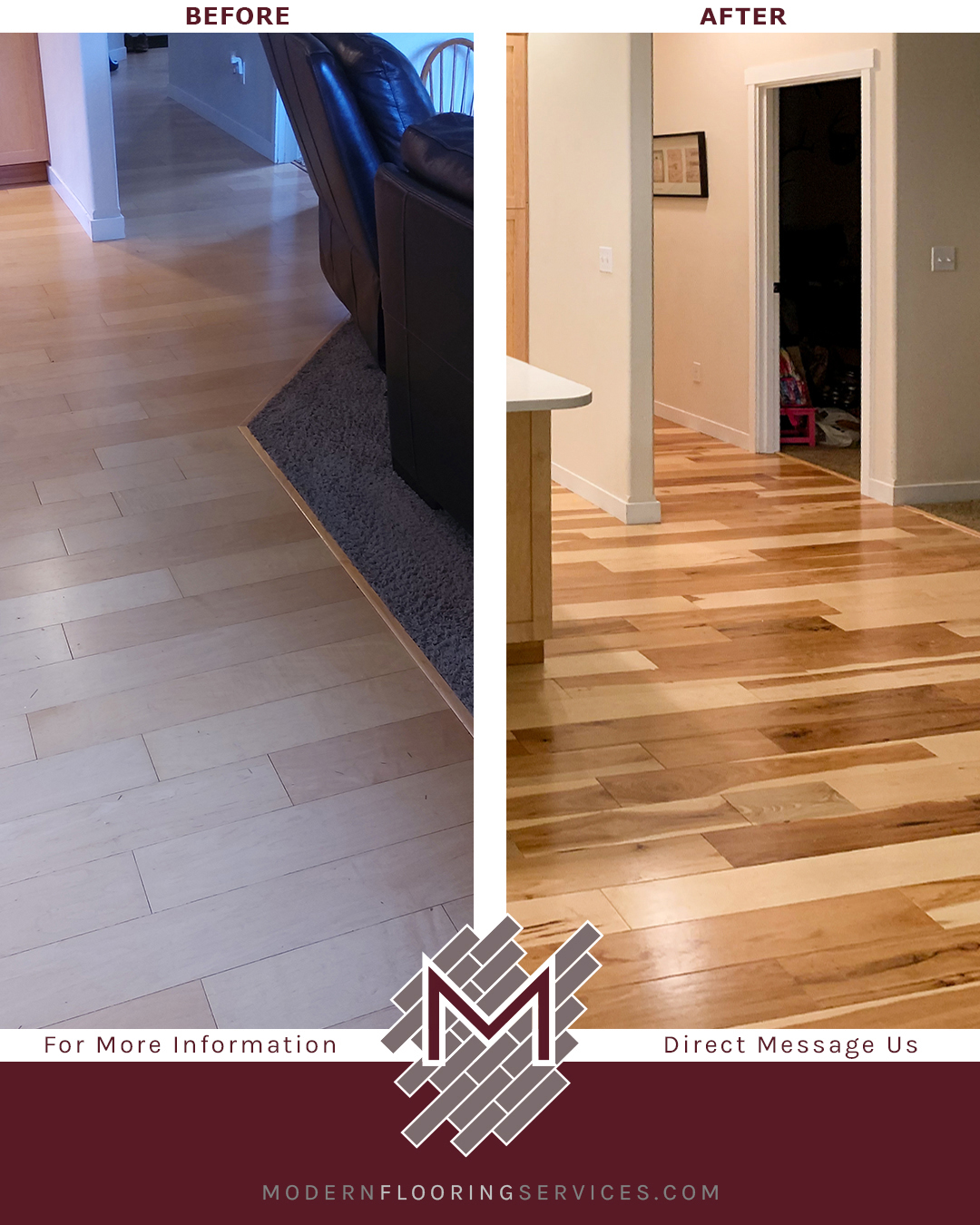 Before and After. Hickory Hardwood Flooring Installation