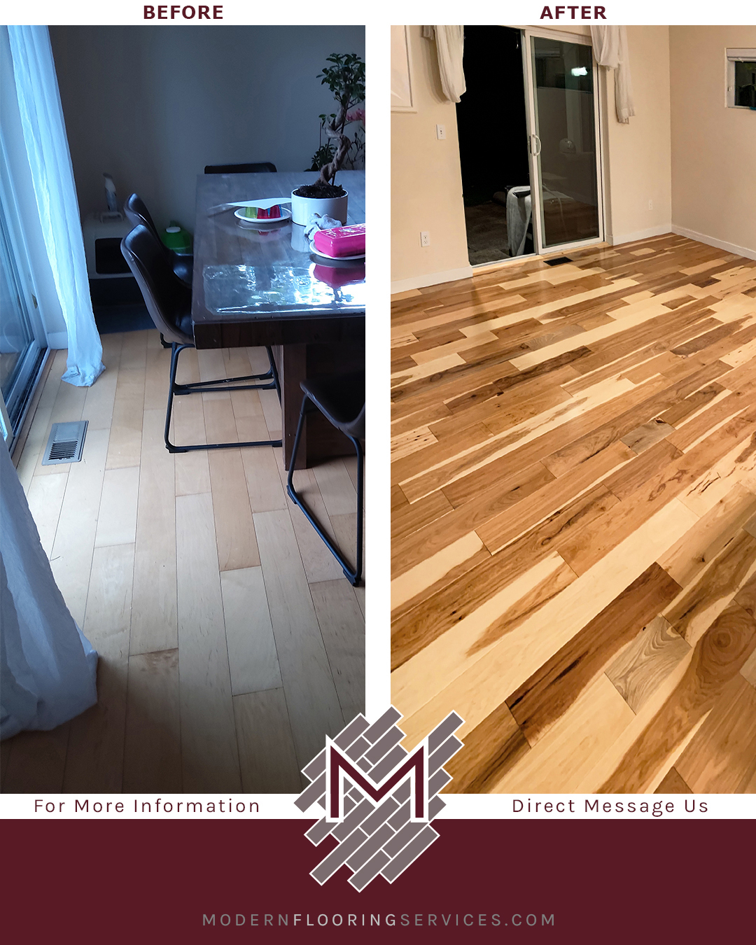 Before and After. Hickory Hardwood Flooring Installation
