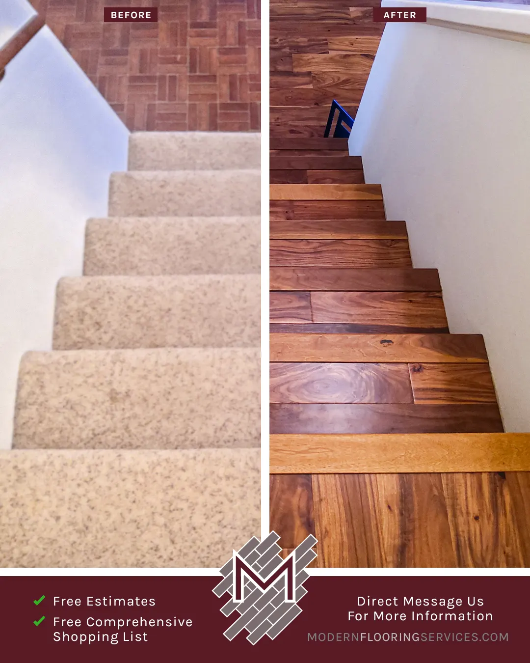 Before and After. Vinyl Flooring Installation By Modern Flooring Services.