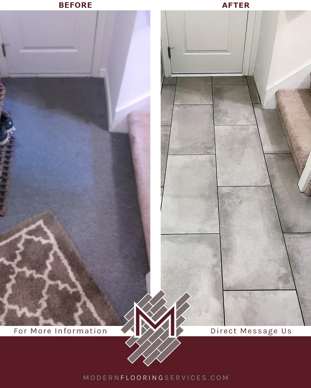 Before and After. Tile Flooring Installation.