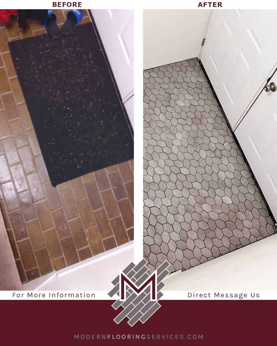 Before and After. Tile Flooring Installation.
