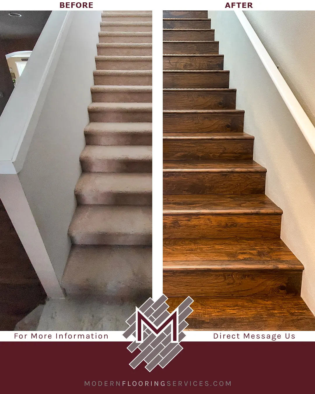 Before and After. AquaSeal Commonwealth Rustic Hickory Laminate Flooring Installation.