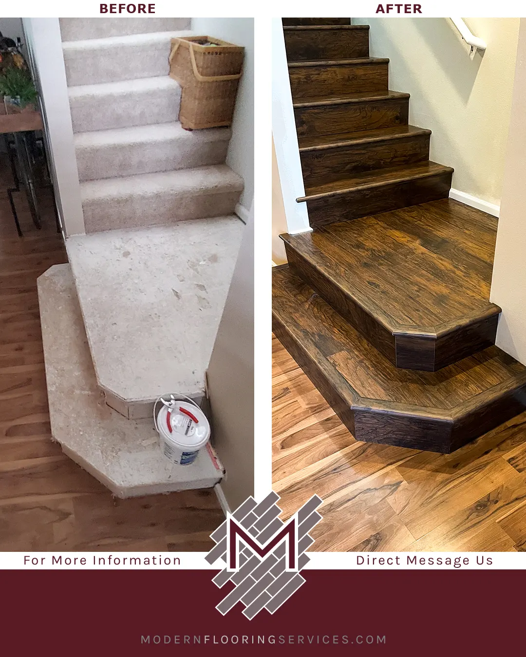 Before and After. AquaSeal Commonwealth Rustic Hickory Laminate Flooring Installation.