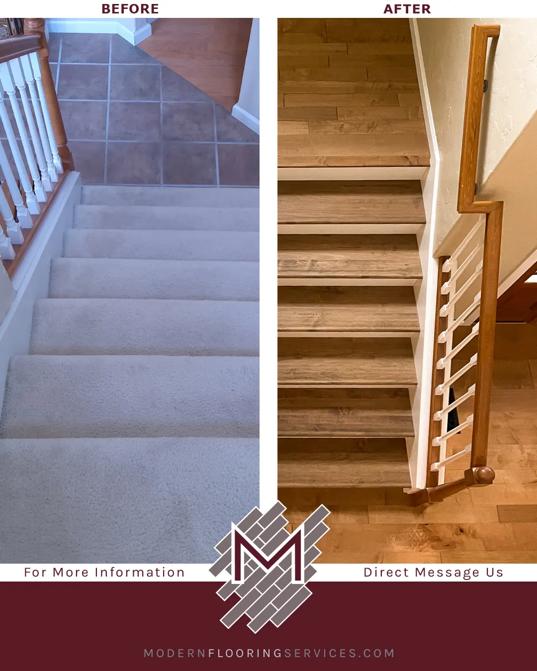 Before and After. Maple Natural Smooth Engineered Hardwood Flooring Installation.