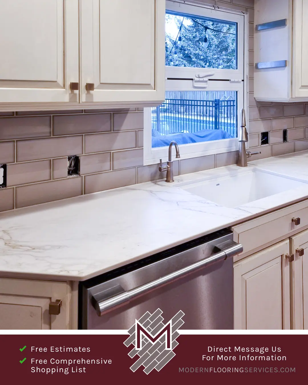 Exquisite Kitchen Makeover, Backsplash Tile Installation By Modern Flooring Services.