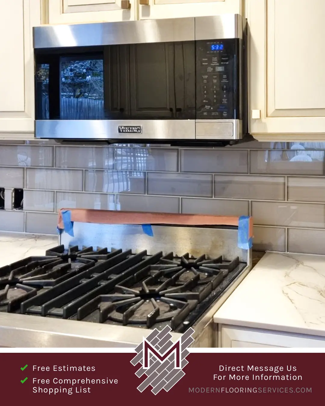 Exquisite Kitchen Makeover, Backsplash Tile Installation By Modern Flooring Services.