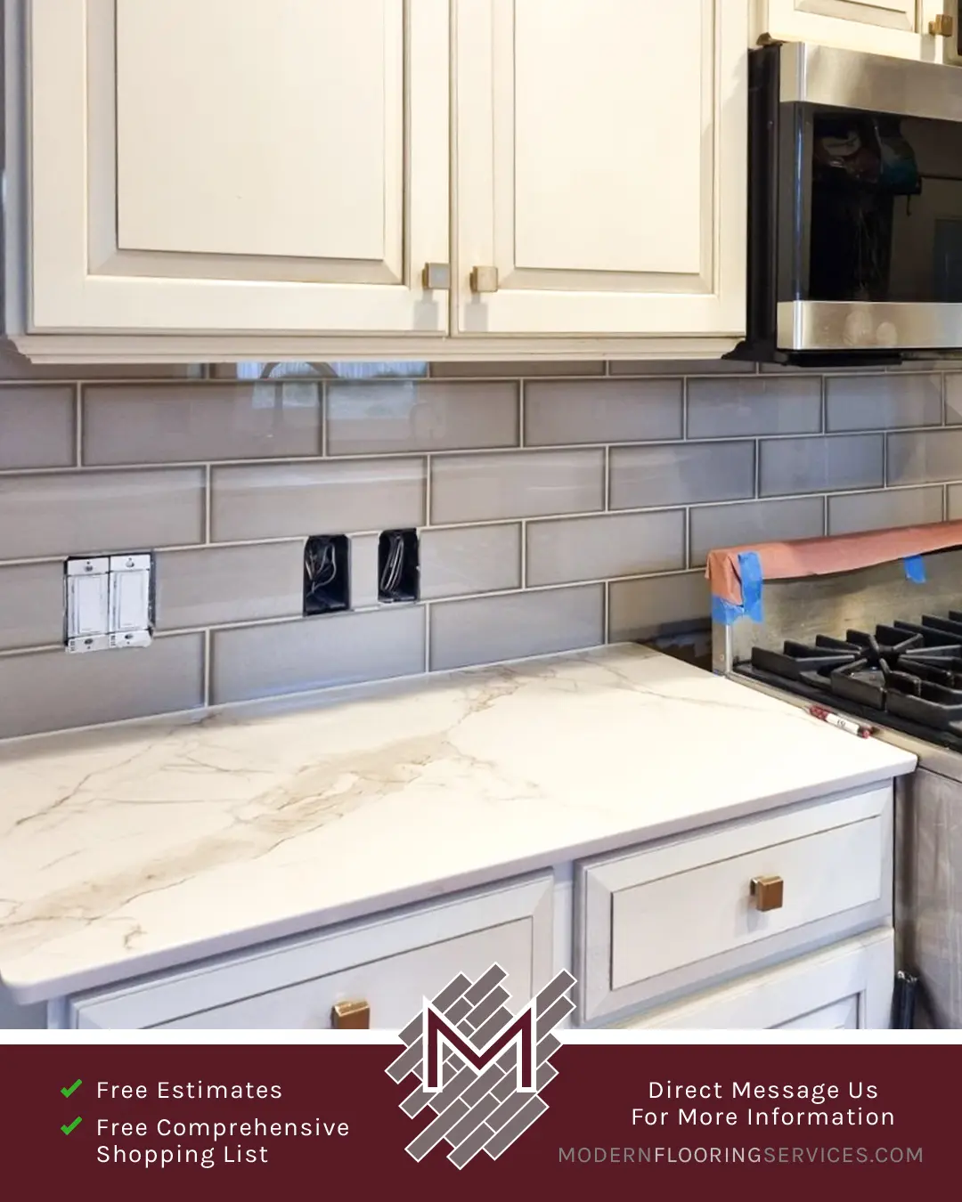 Exquisite Kitchen Makeover, Backsplash Tile Installation By Modern Flooring Services.