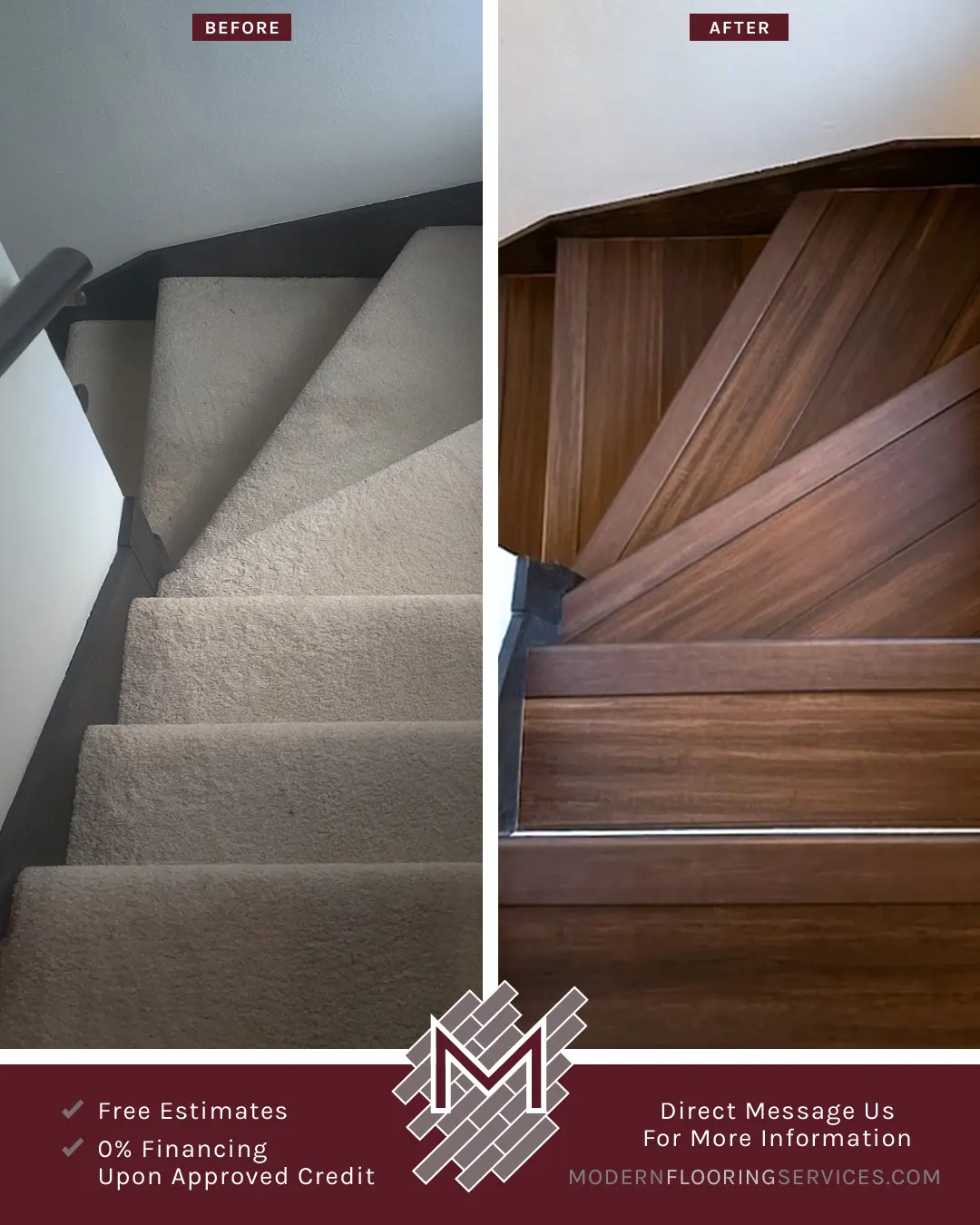 Before and After. ReNature Matterhorn Distressed Engineered Click Strand Bamboo Flooring Installation By Modern Flooring Services.