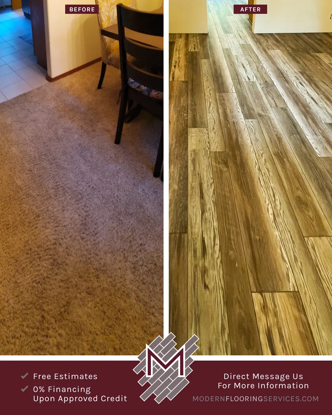 Before and After. Vinyl Flooring Installation.