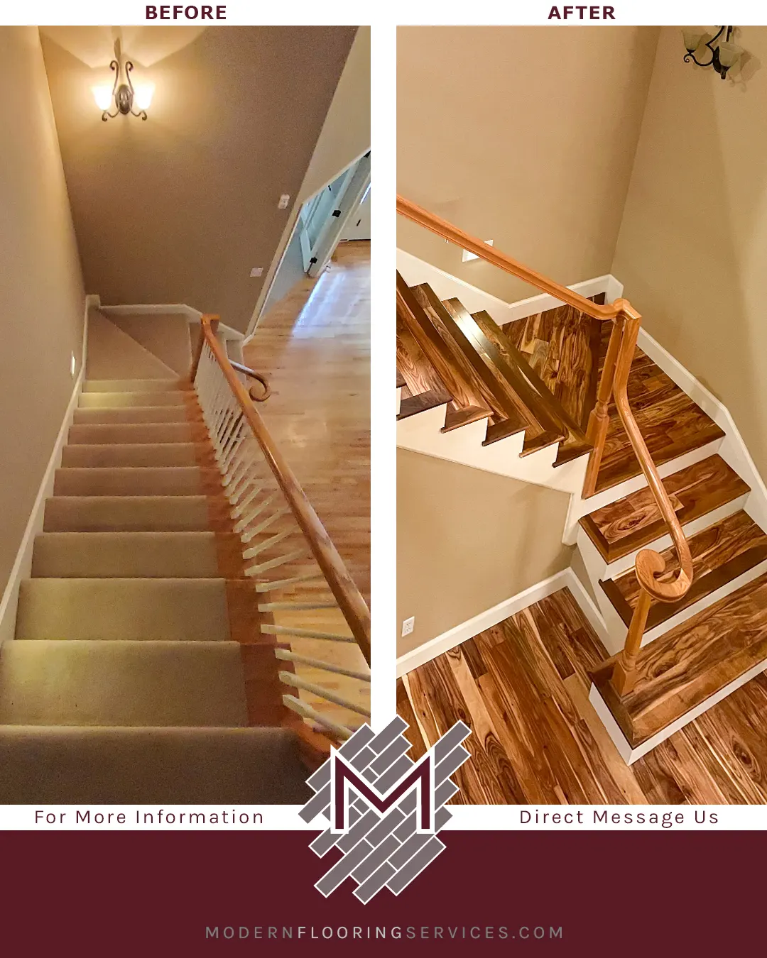 Before and After. Tobacco Road Acacia Solid Hardwood Flooring Installation.