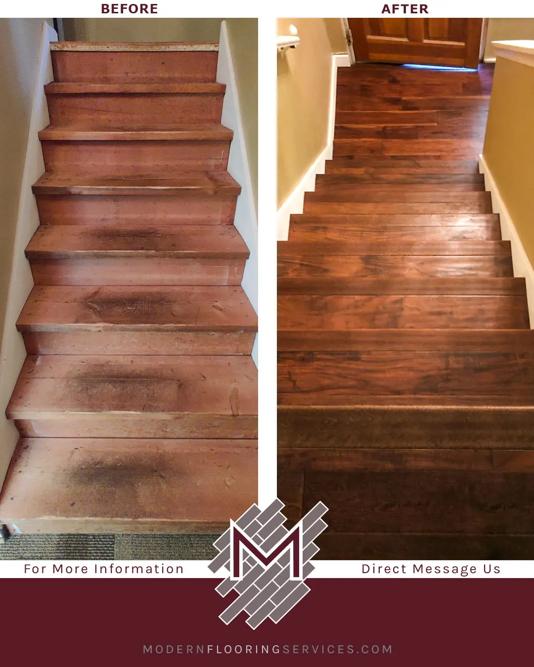 Before and After. Burnished Acacia Distressed Engineered Hardwood Flooring Installation