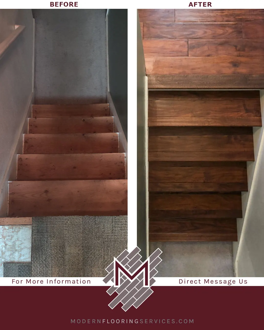 Before and After. Burnished Acacia Distressed Engineered Hardwood Flooring Installation