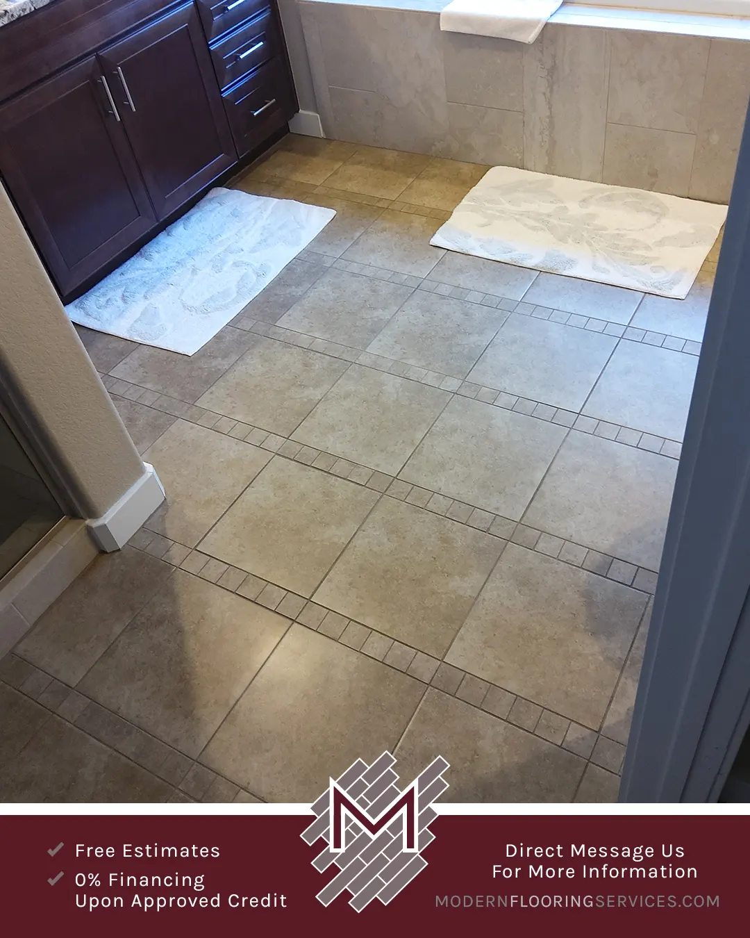 Old Carpet Removal and New Tile Flooring Installation By Modern Flooring Services.
