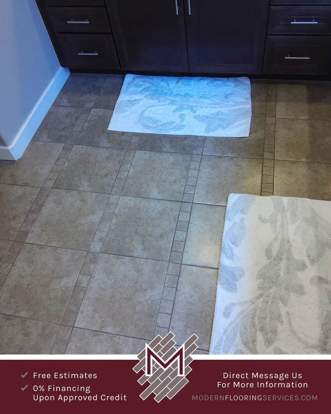 Old Carpet Removal and New Tile Flooring Installation By Modern Flooring Services.
