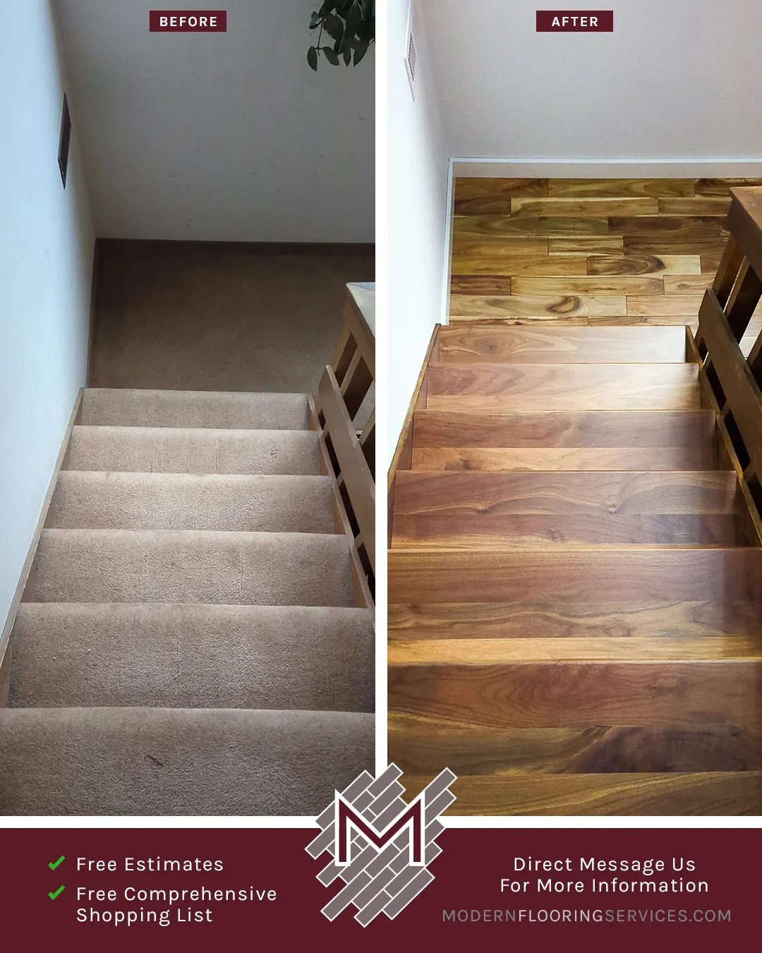 Before and After. Hardwood Flooring Installation By Modern Flooring Services.