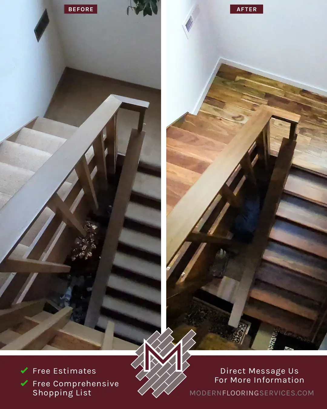 Before and After. Hardwood Flooring Installation By Modern Flooring Services.