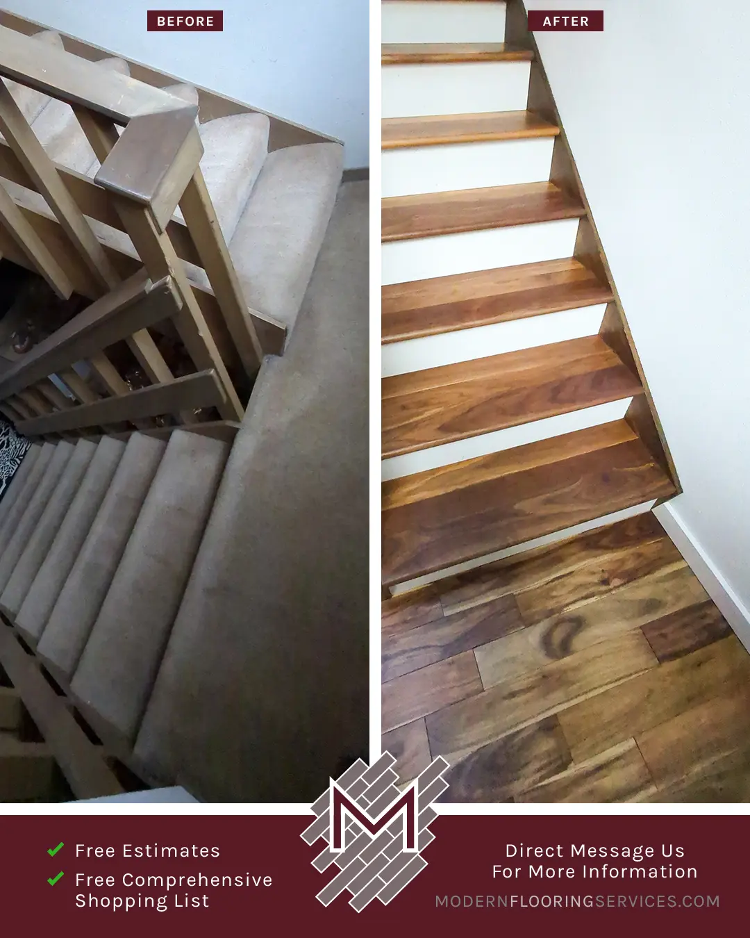 Before and After. Hardwood Flooring Installation By Modern Flooring Services.
