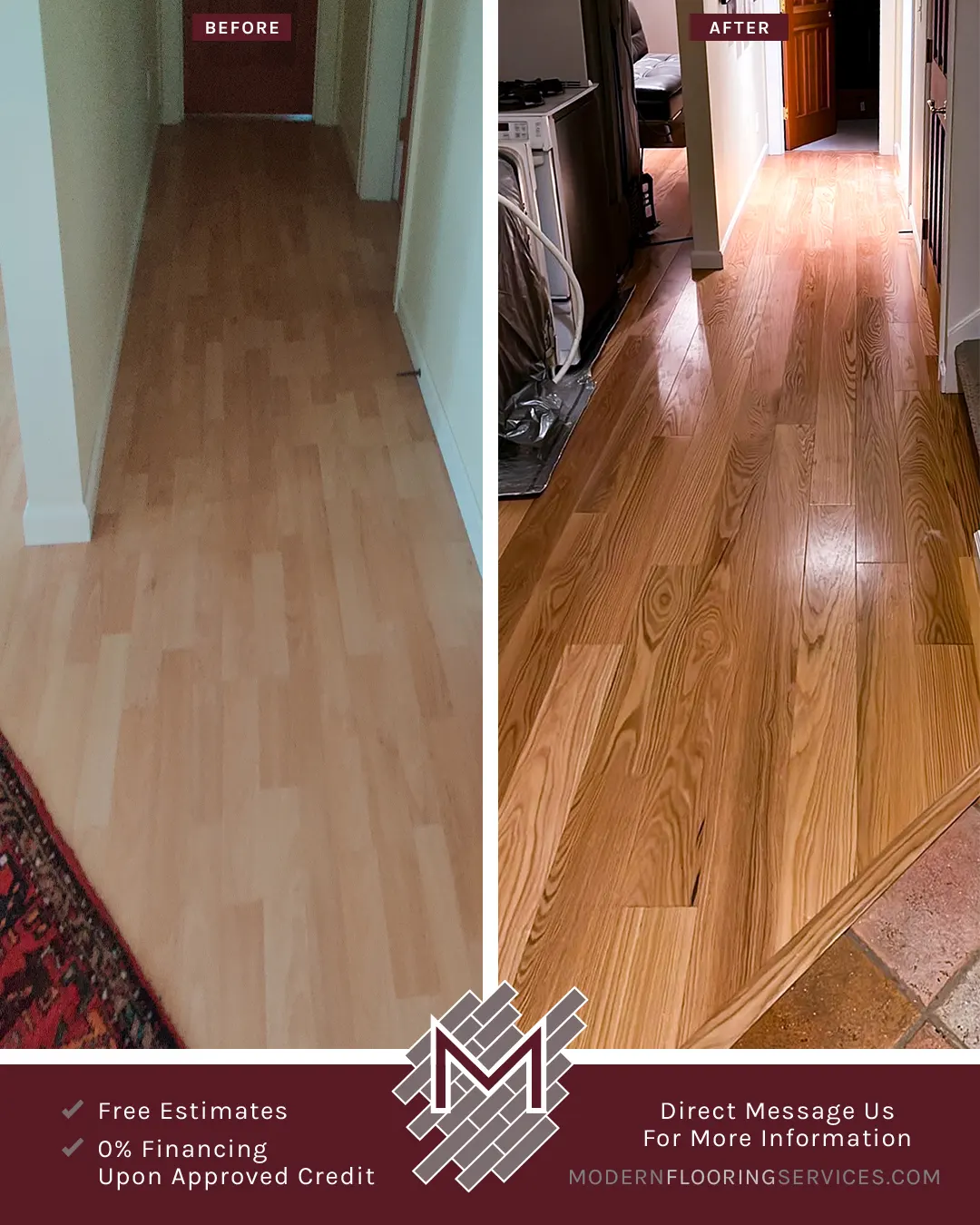 Before and After. Bellawood Red Oak Engineered Hardwood Flooring Installation.