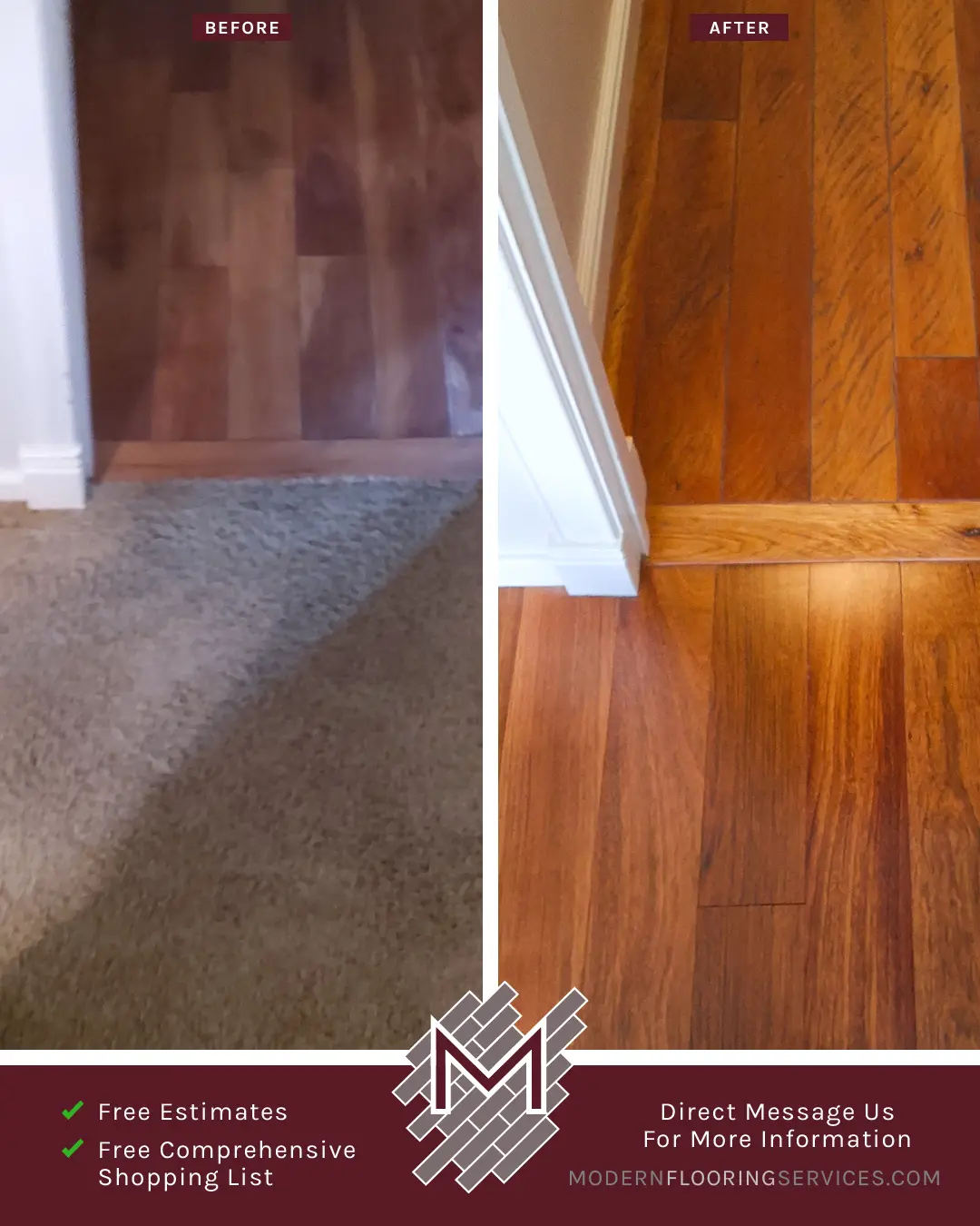 Before and After. Hardwood Flooring Installation By Modern Flooring Services.