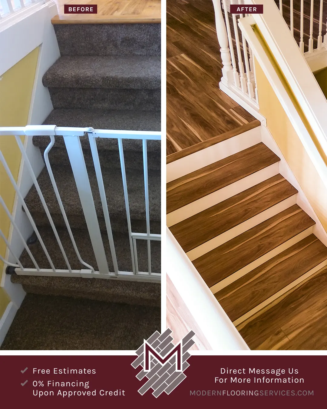 Before and After. Click Vinyl Plank Flooring Installation.