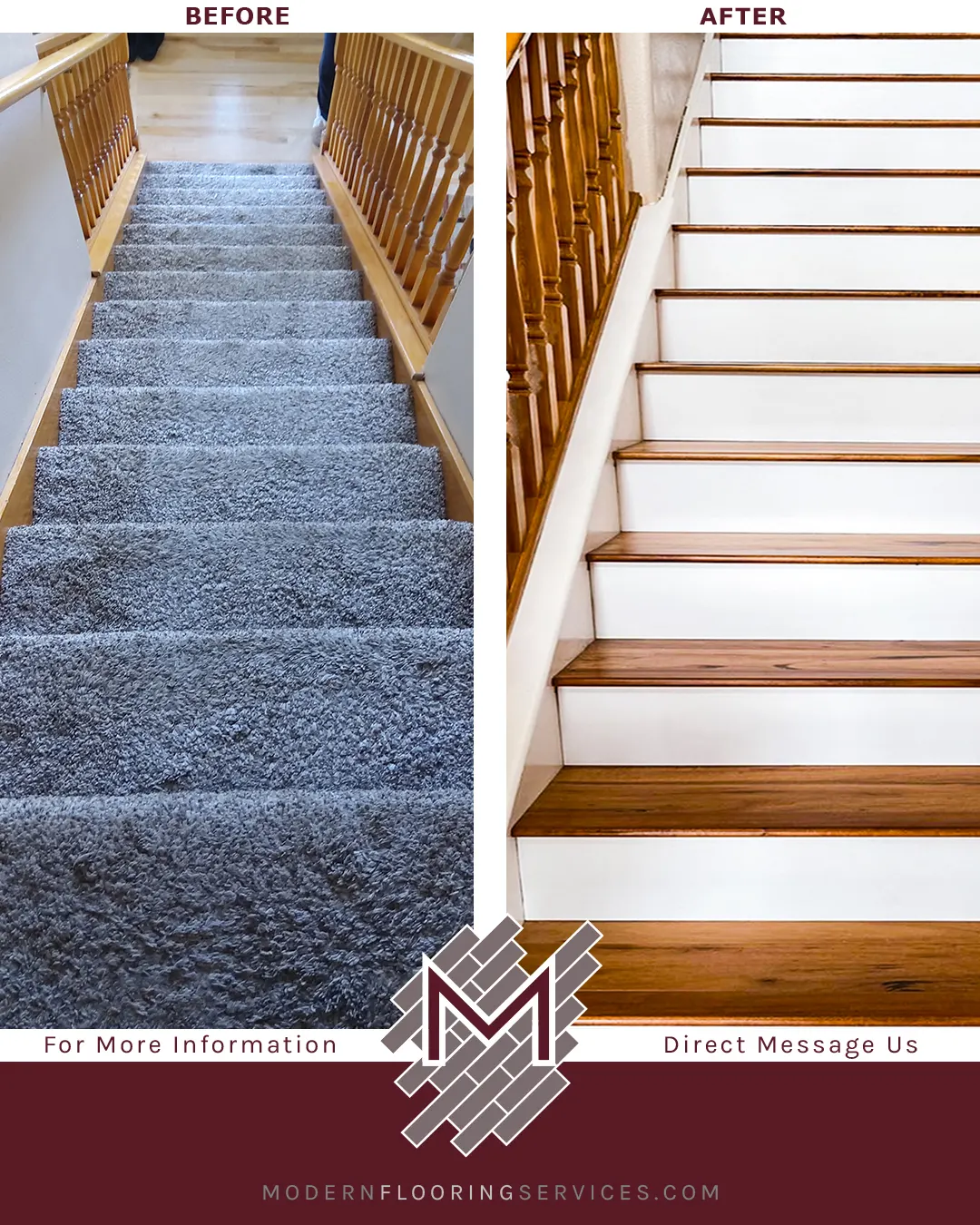 Before and After. Brazilian Koa Engineered Hardwood Flooring Installation.