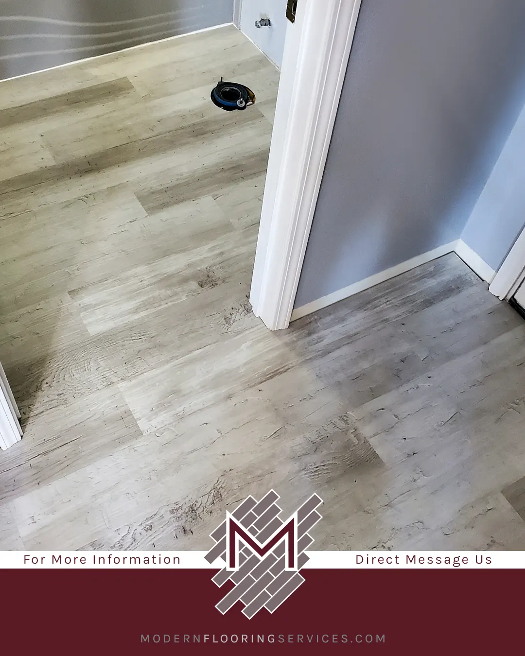 Before and After. Coreluxe New Point Coastal Pine Rigid Vinyl Plank Flooring Installation.