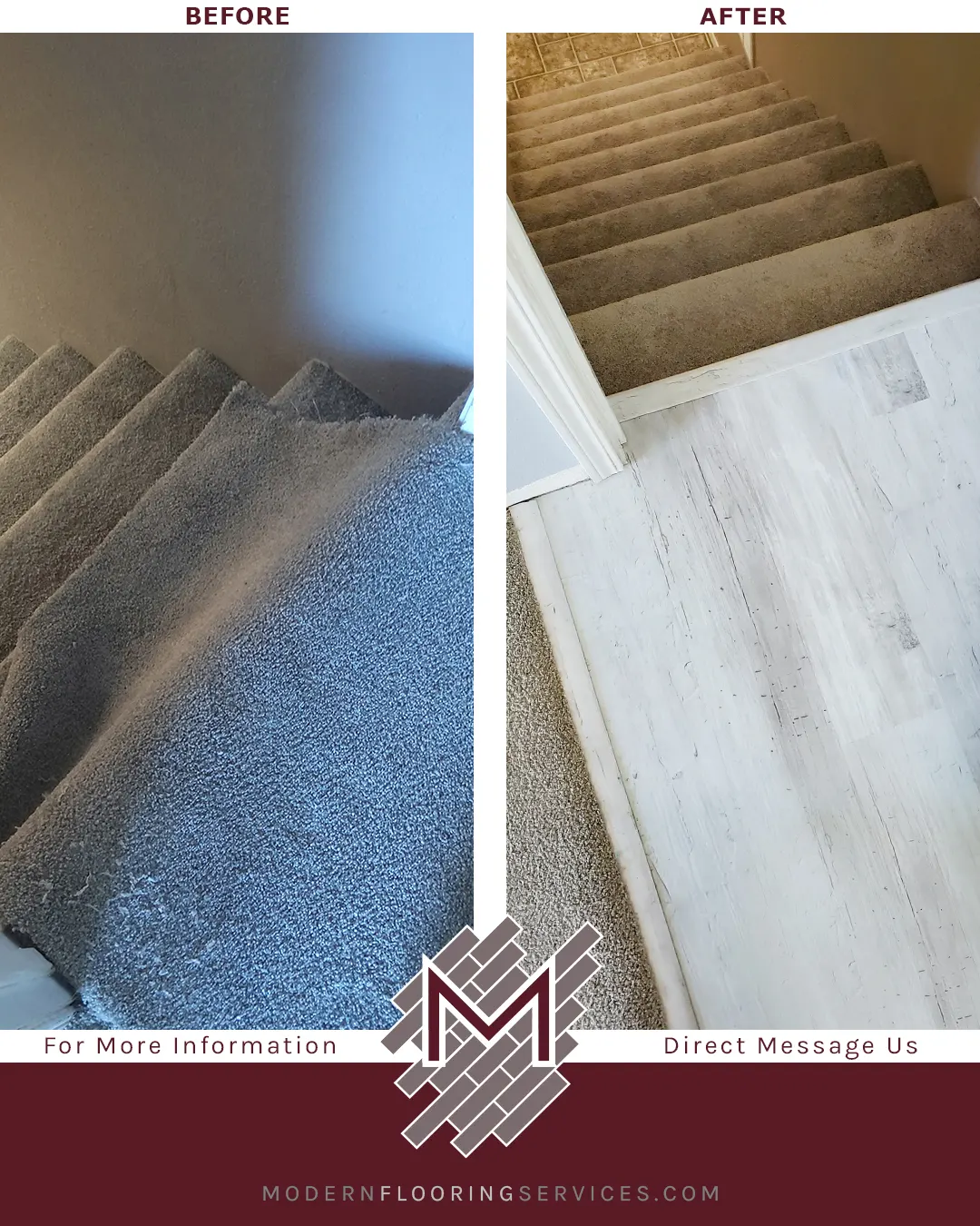 Before and After. Coreluxe New Point Coastal Pine Rigid Vinyl Plank Flooring Installation.