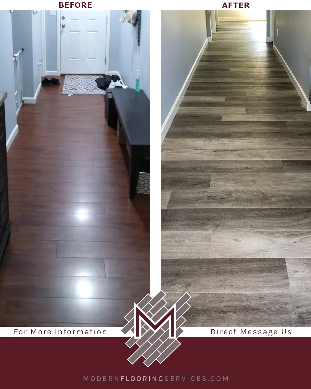 Before and After. Vinyl Plank Click Flooring Installation.